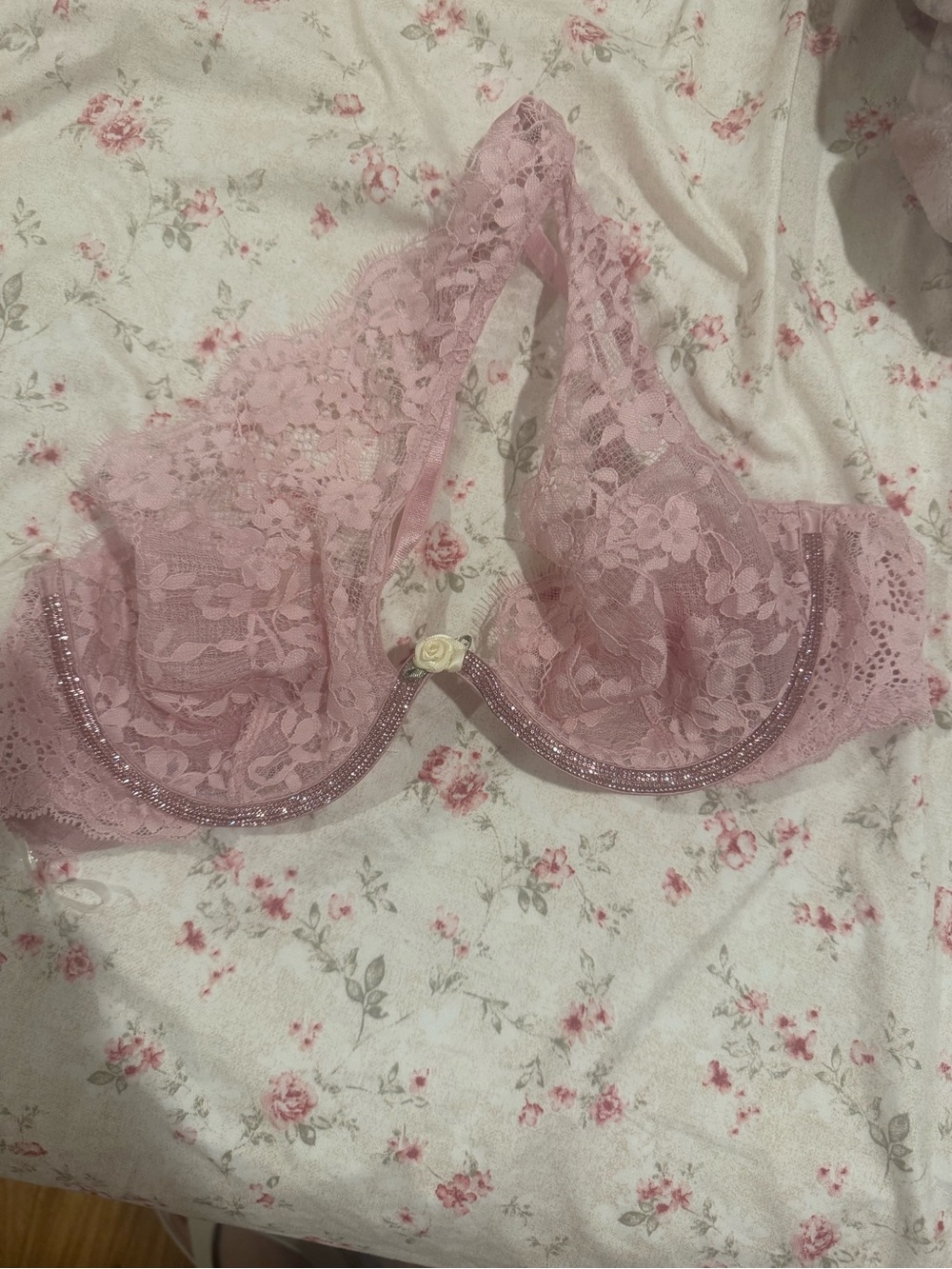 NWT Victorias Secret unlined rhinsetone lingerie pink halter bra